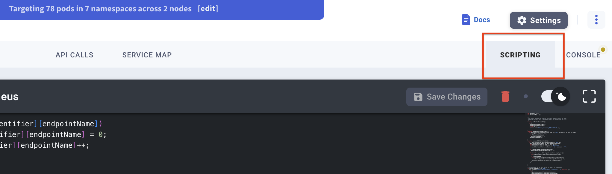 Accessing the Scripting Dashboard