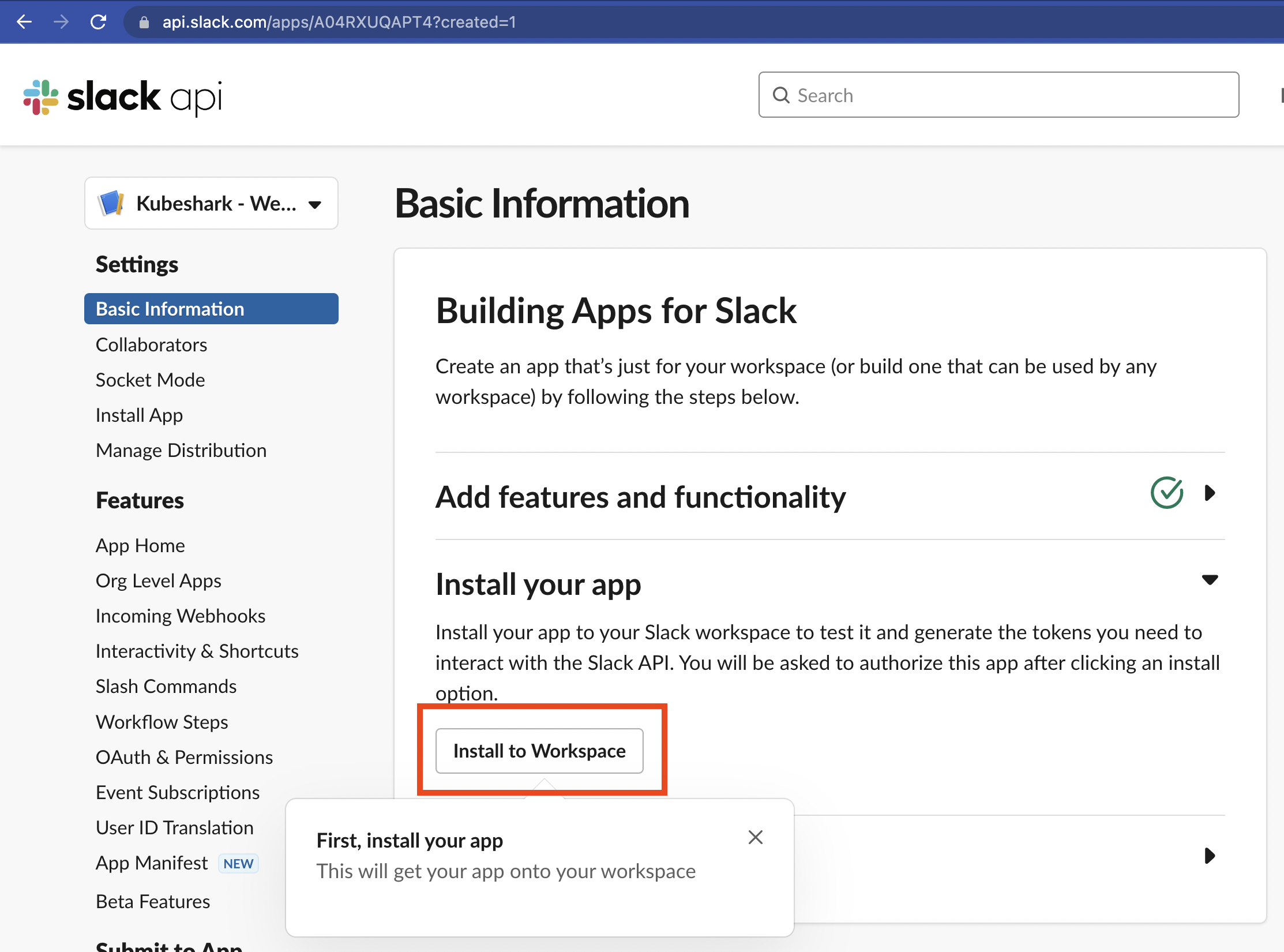 Install the App to your workspace